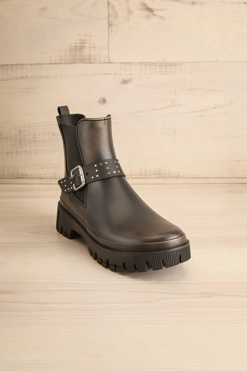 Alsie | Black Rain Boots w/ Belt