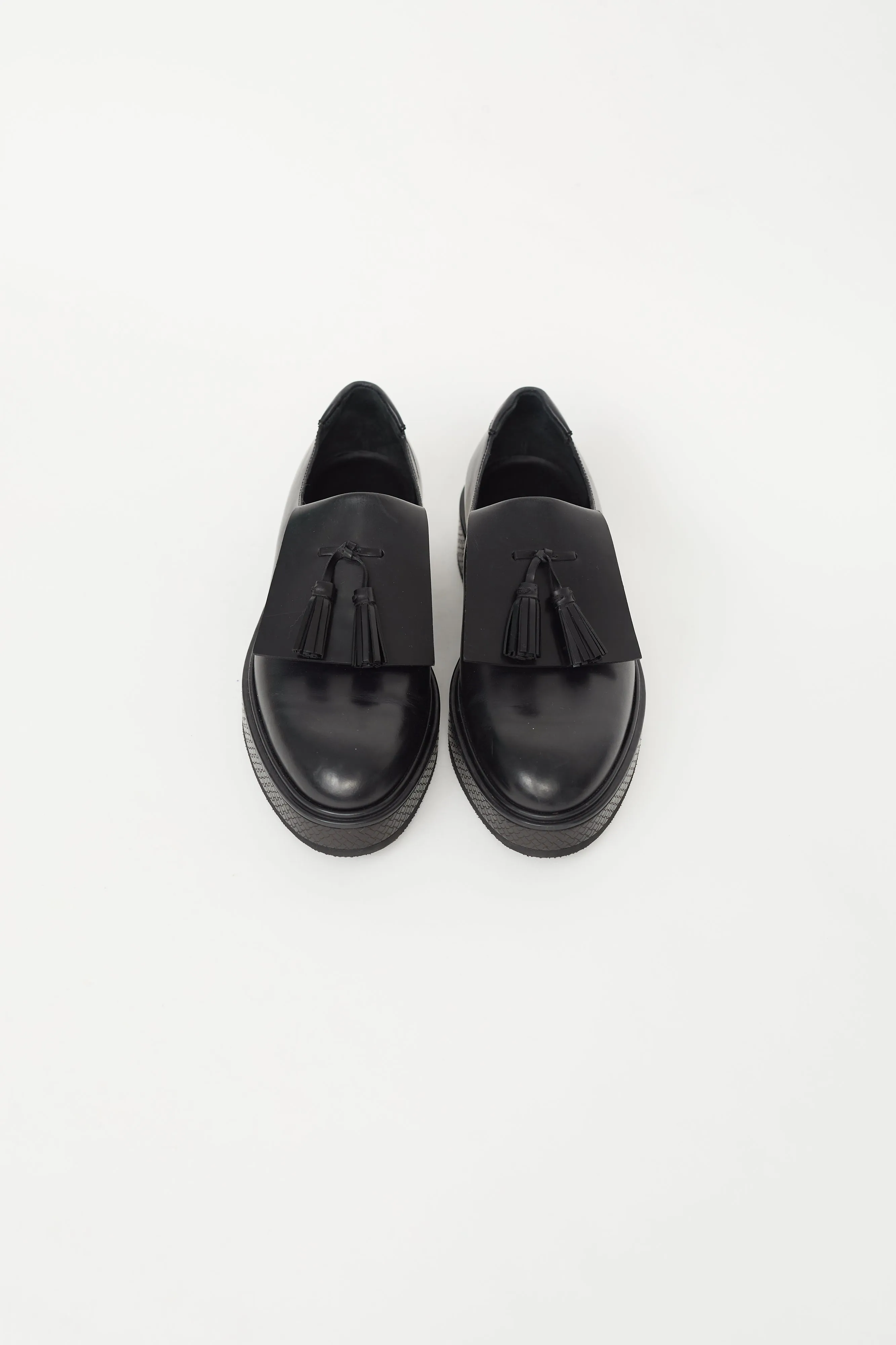 Black Leather Platform Kiltie Loafer