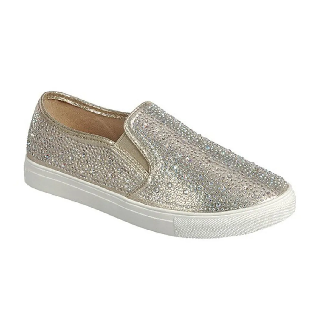 Champagne Rhinestone Slip-On Sneakers (Pair)