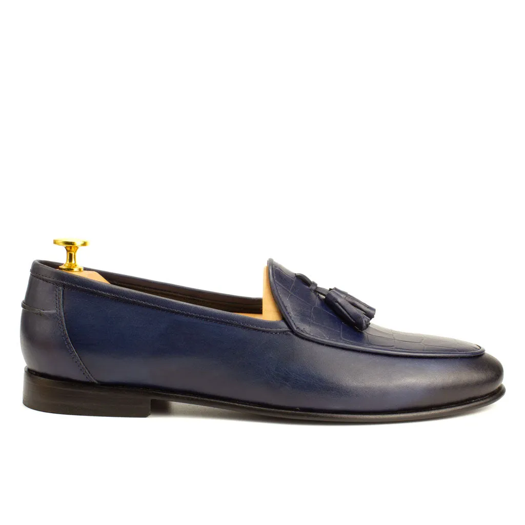 Frangiato Croco Navy Men's Leather Loafers