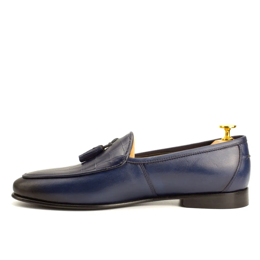 Frangiato Croco Navy Men's Leather Loafers