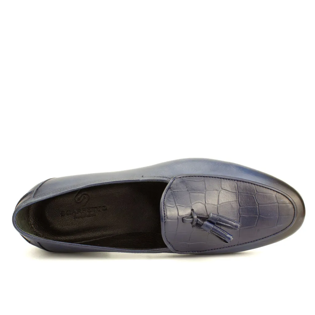 Frangiato Croco Navy Men's Leather Loafers