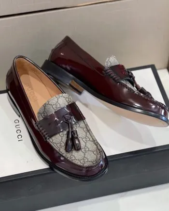 GCI Men's GG Loafers Horsebit With Tassel Brown And Beige For Men 673817 17X50 2580