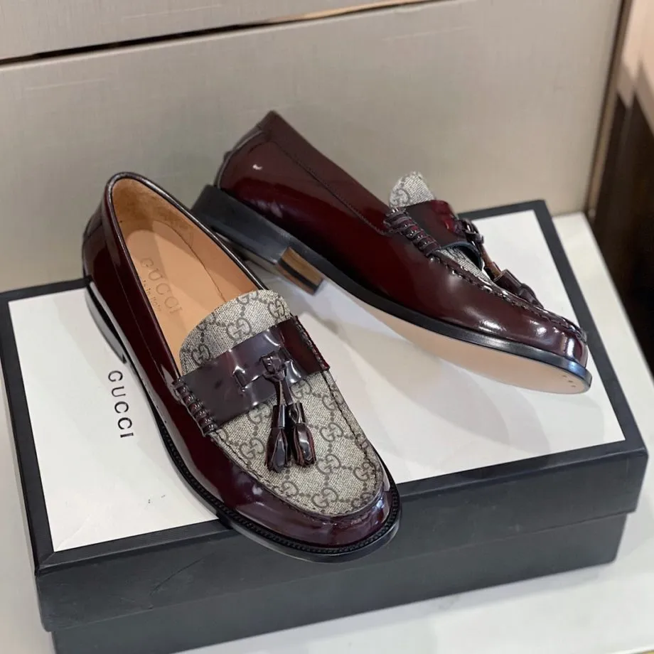 GCI Men's GG Loafers Horsebit With Tassel Brown And Beige For Men 673817 17X50 2580