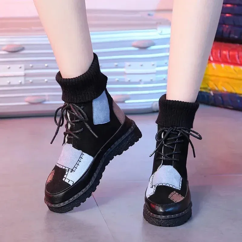 Handmade Women's Casual Shoes GCSM44 Comfortable Flat Ankle Boots