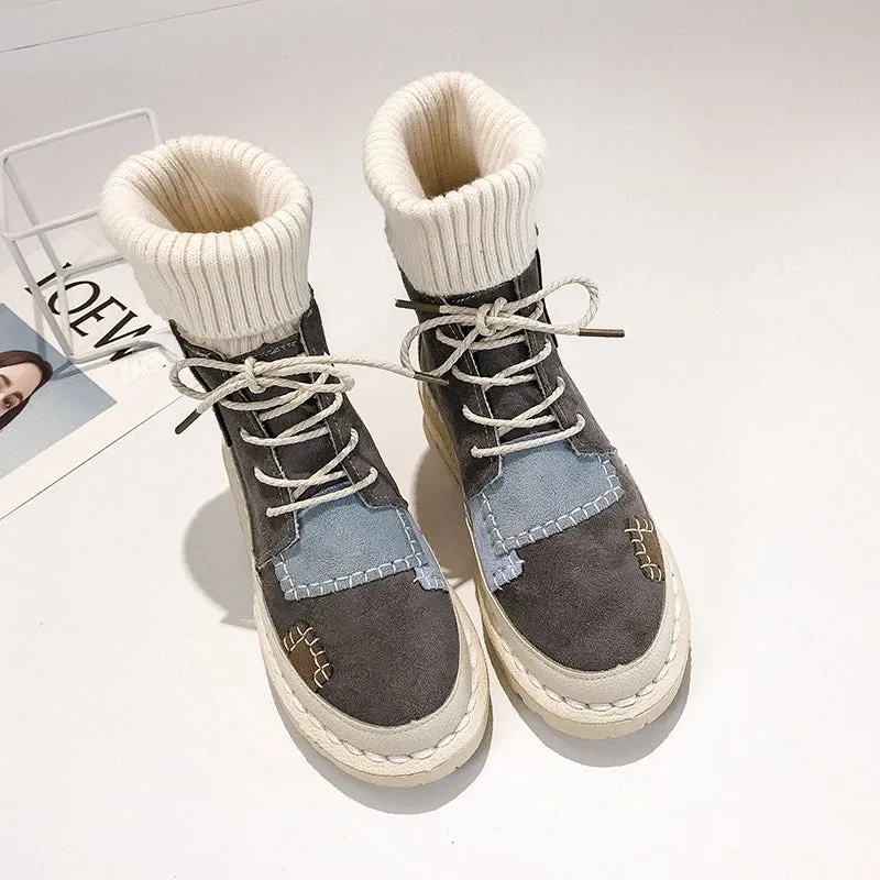Handmade Women's Casual Shoes GCSM44 Comfortable Flat Ankle Boots