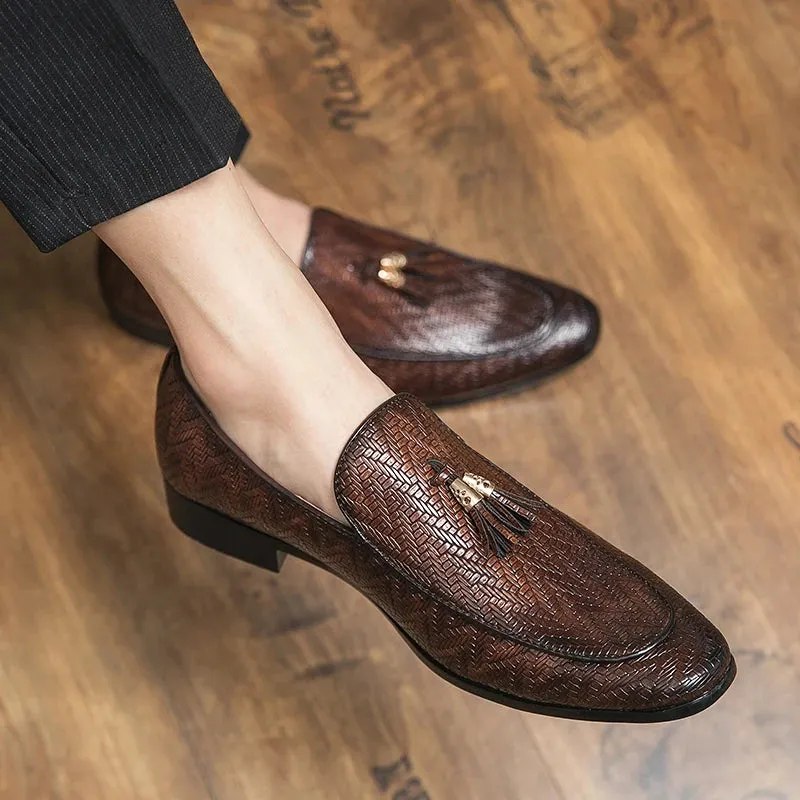 Ilooove Tassel Plaid Men New Loafers Weaving Comfortable Soft Mens Leisure Leather Shoes 2020 Fashion Sapato Masculino Large Size 38-45