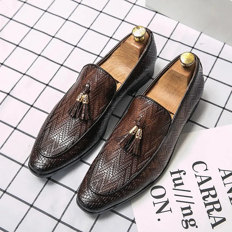 Ilooove Tassel Plaid Men New Loafers Weaving Comfortable Soft Mens Leisure Leather Shoes 2020 Fashion Sapato Masculino Large Size 38-45