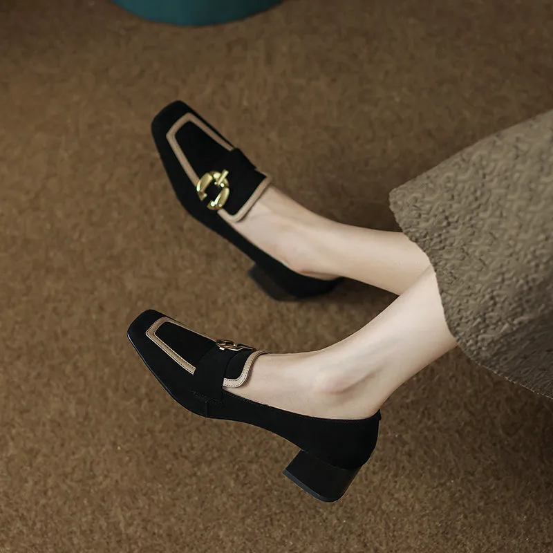 Isra Suede Low Heel Loafers Black