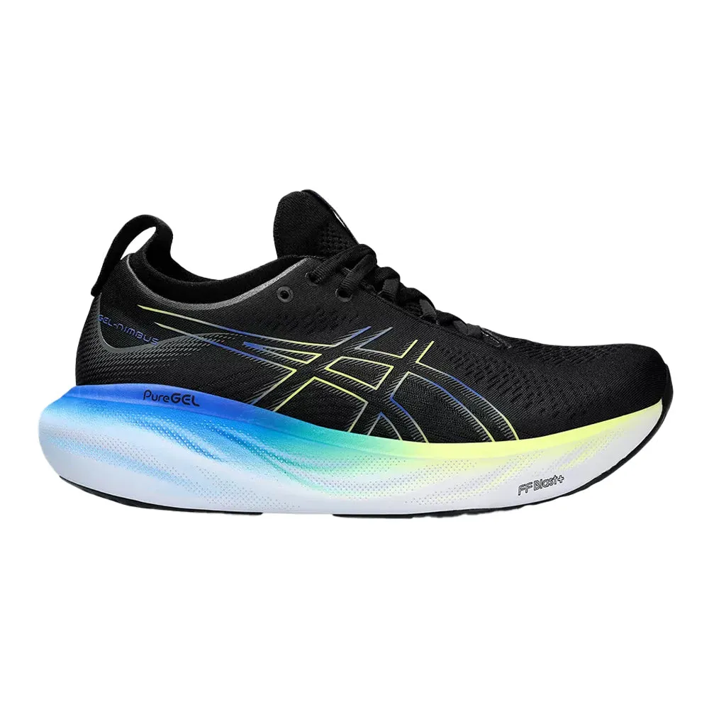 Men's Asics Gel-Nimbus 25, Black/Glow Yellow, 6 4E Extra Wide