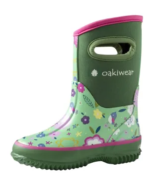 Neoprene Rain/Snow Boots: Green Floral