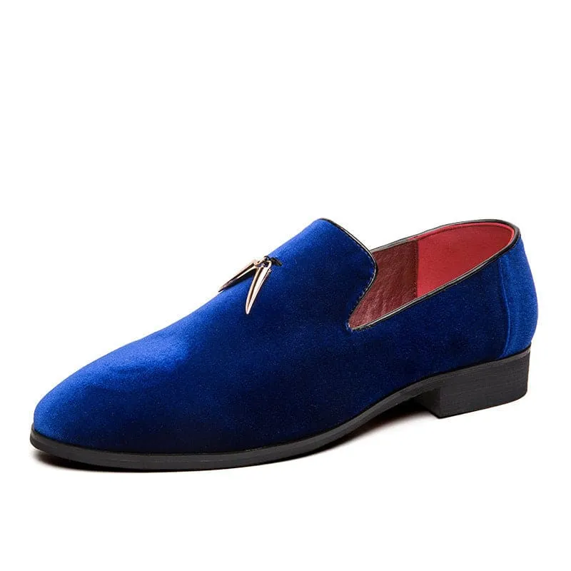 Vibrant Blue Men’s Tassel Velour British Style Moccasin Shoes