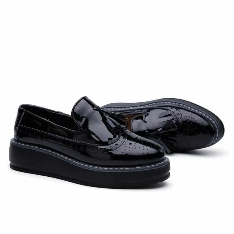 Women Flats Leather Tassel Slip-on Shoes