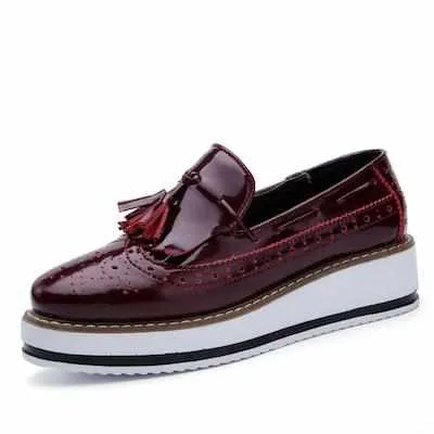 Women Flats Leather Tassel Slip-on Shoes