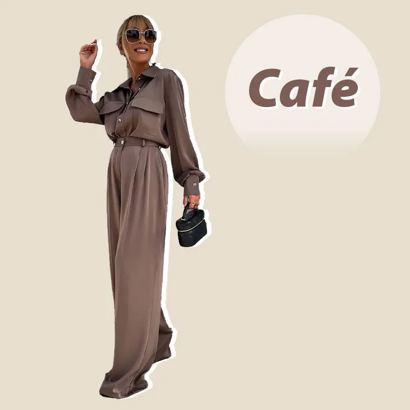Women's Casual Long Sleeve Shirt and Loose Pants（2 Piece Set）