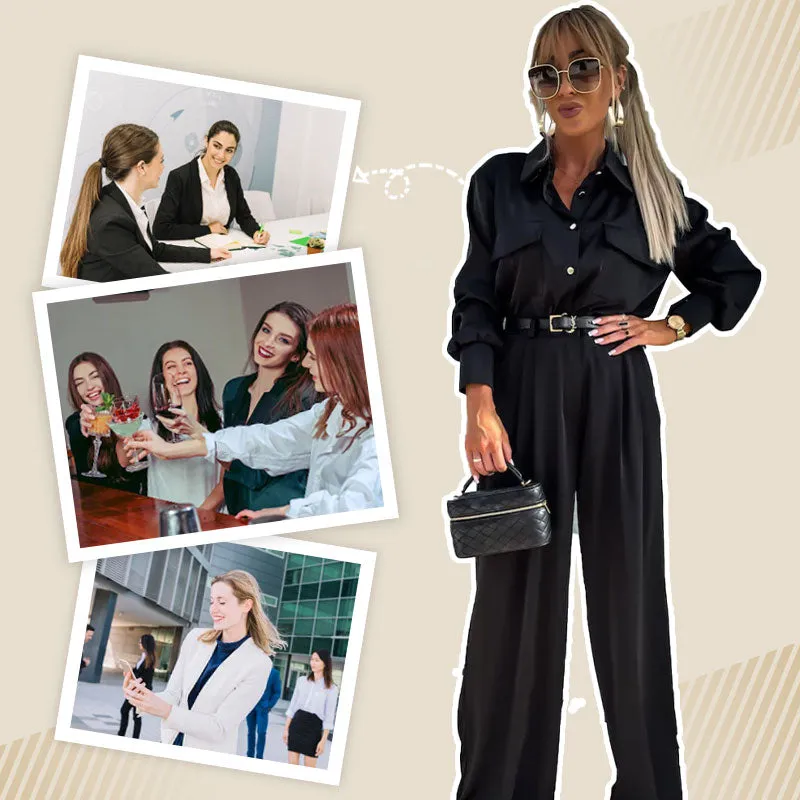 Women's Casual Long Sleeve Shirt and Loose Pants（2 Piece Set）
