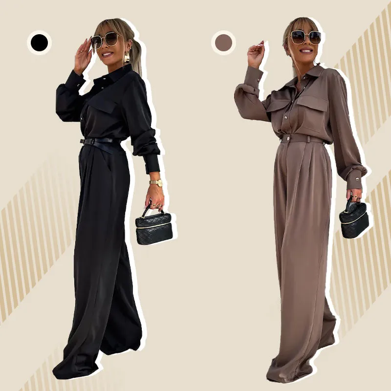 Women's Casual Long Sleeve Shirt and Loose Pants（2 Piece Set）