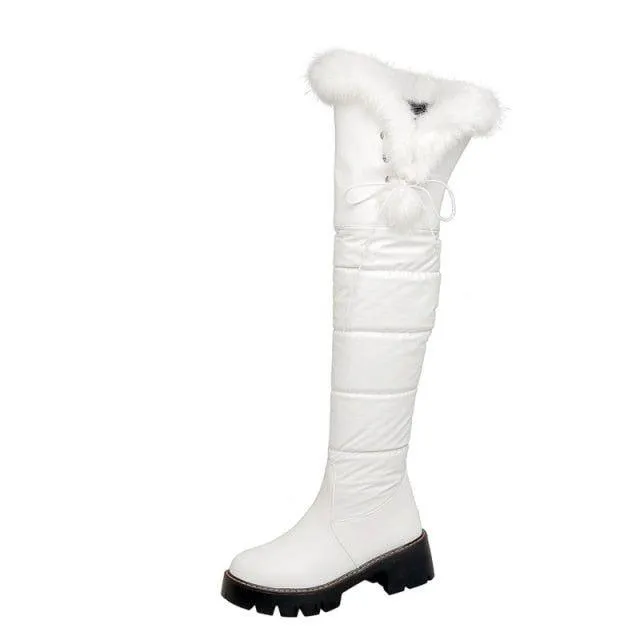 Women's Casual Shoes leather Over Knee Boots Low Heels ZOS1139