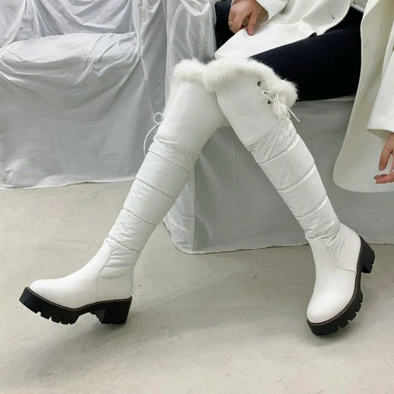 Women's Casual Shoes leather Over Knee Boots Low Heels ZOS1139