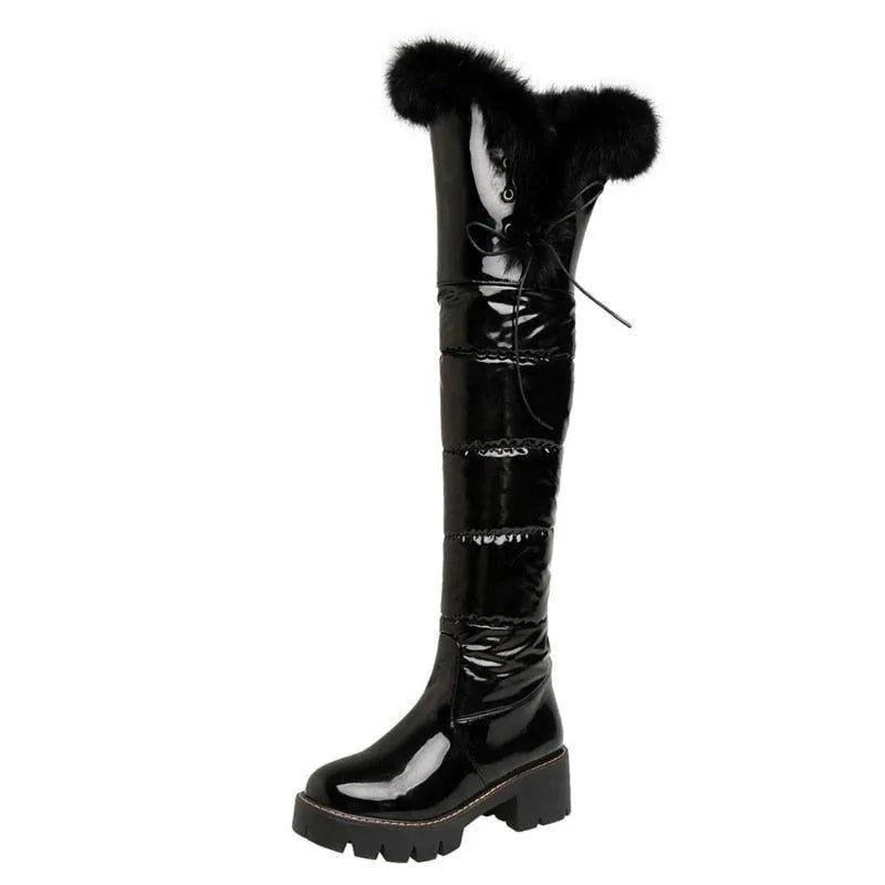 Women's Casual Shoes leather Over Knee Boots Low Heels ZOS1139