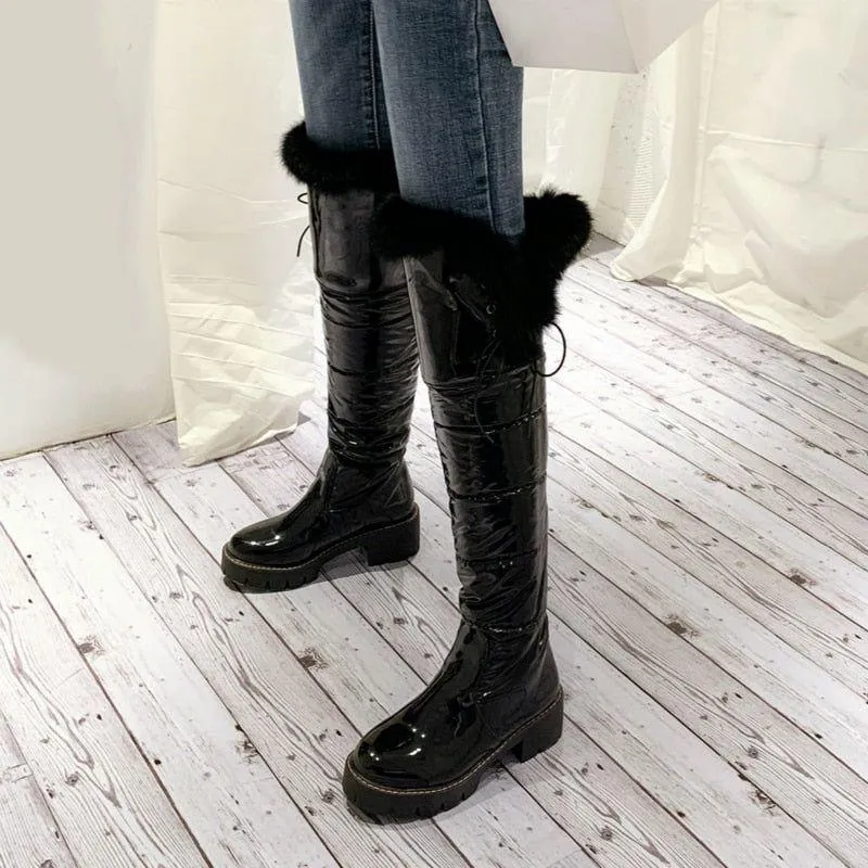 Women's Casual Shoes leather Over Knee Boots Low Heels ZOS1139