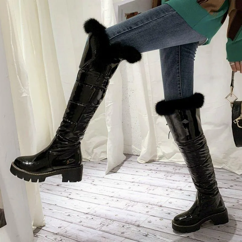 Women's Casual Shoes leather Over Knee Boots Low Heels ZOS1139
