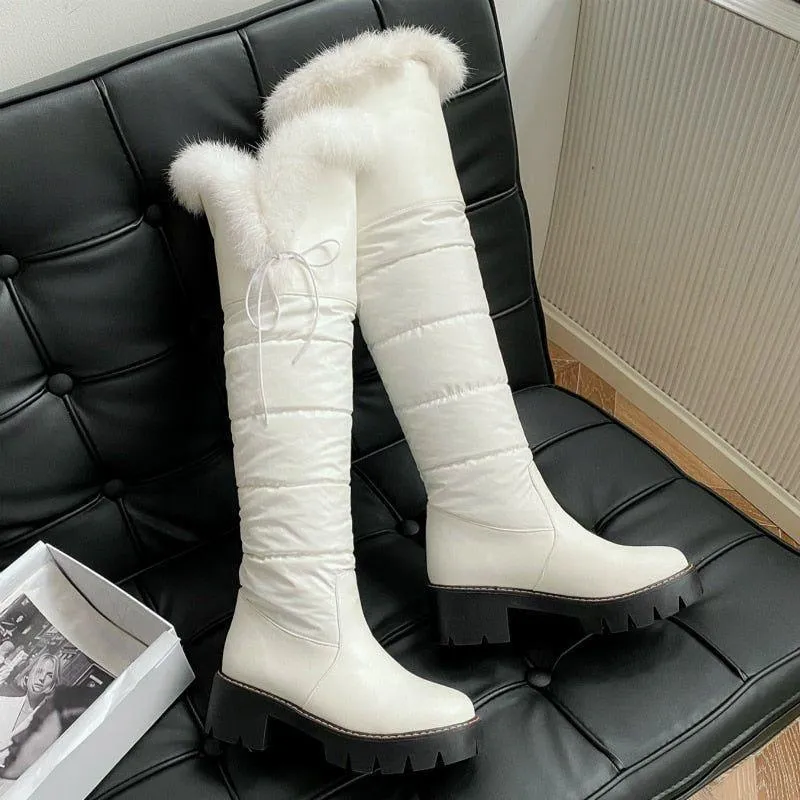 Women's Casual Shoes leather Over Knee Boots Low Heels ZOS1139
