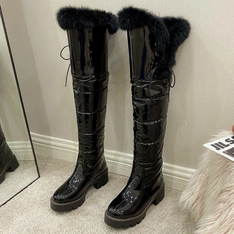 Women's Casual Shoes leather Over Knee Boots Low Heels ZOS1139