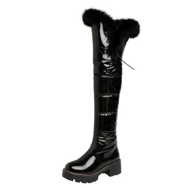 Women's Casual Shoes leather Over Knee Boots Low Heels ZOS1139
